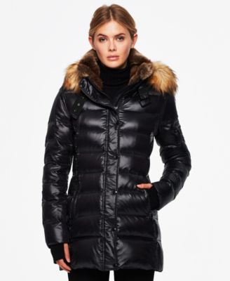 Women's Chelsea Faux-Fur-Trim Collar Hooded Puffer Coat