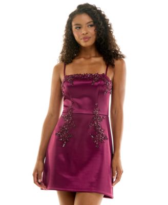 Juniors' Embroidered Applique A-Line Mini Dress