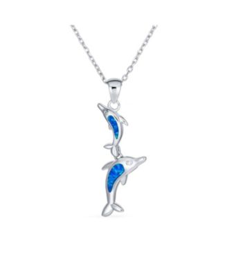 Family Nautical Dolphins Pendant Necklace Created Opal .925 Sterling Silver