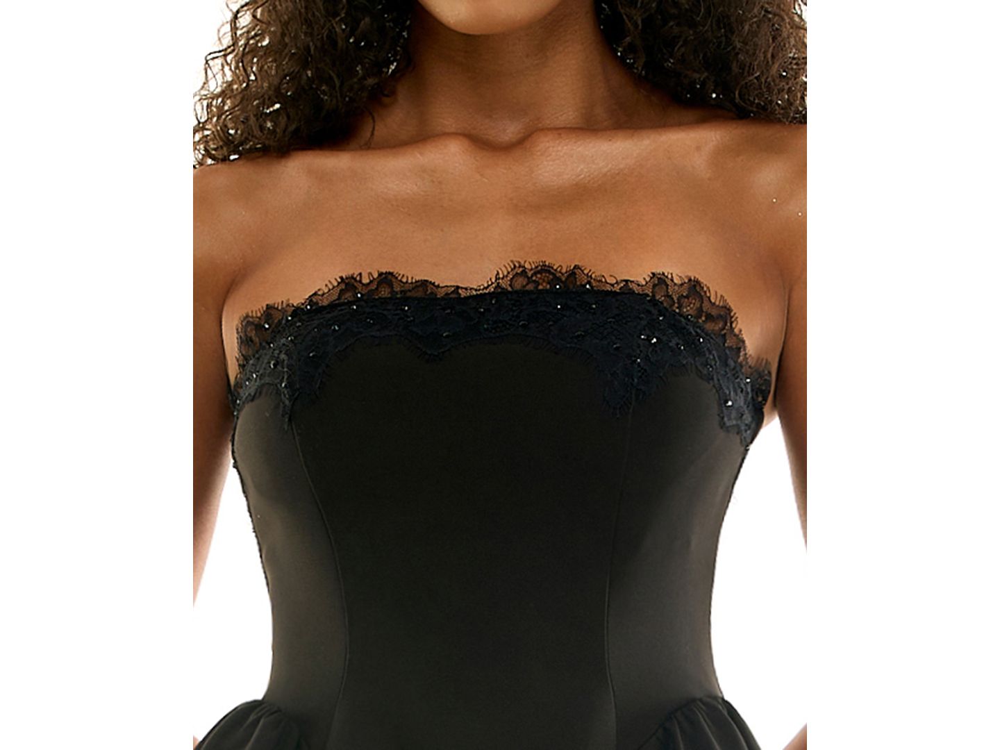 Женское платье SENI & CADE Juniors' Lace Beaded Trim Strapless Mini Fit & Flare, цвет: Чёрный — фото 4