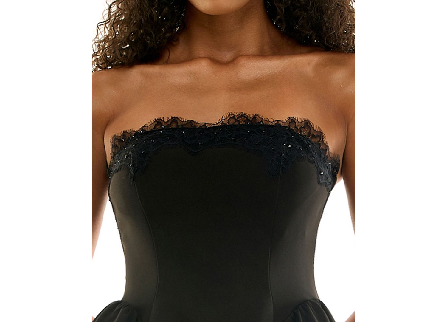Juniors' Lace Beaded Trim Strapless Mini Fit & Flare Dress