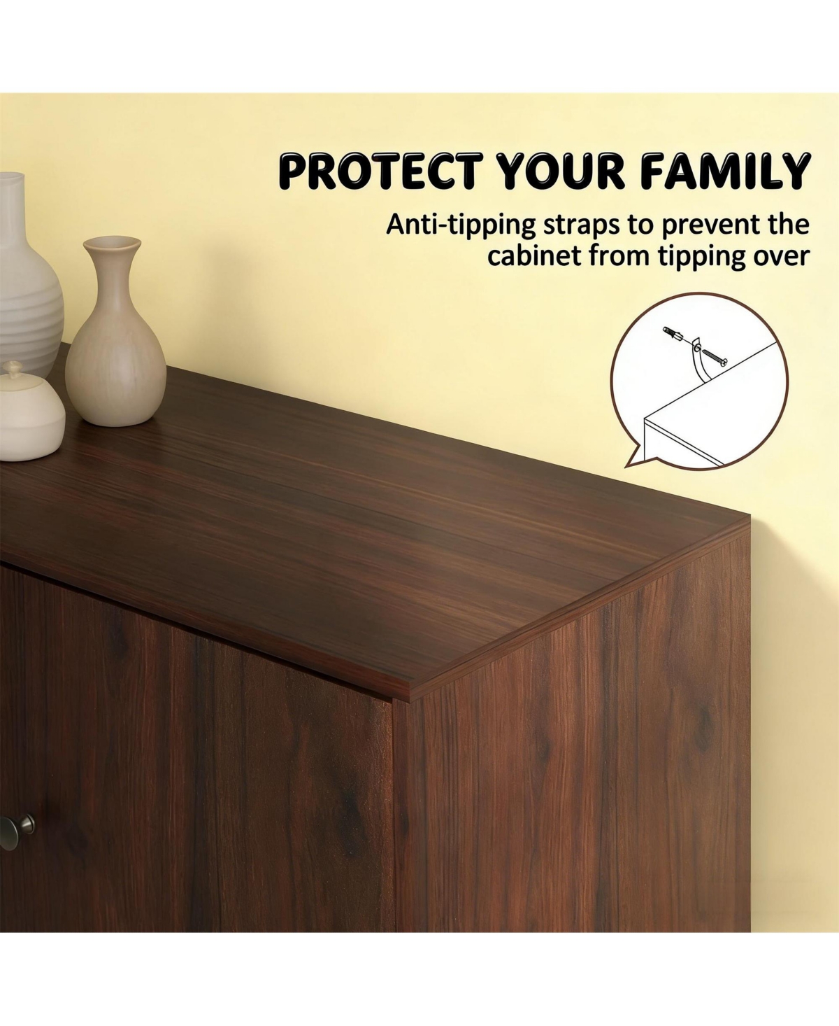Clihome Accent Cabinet Console Storage Cabinet with 2 Cabinets 3 Drawers