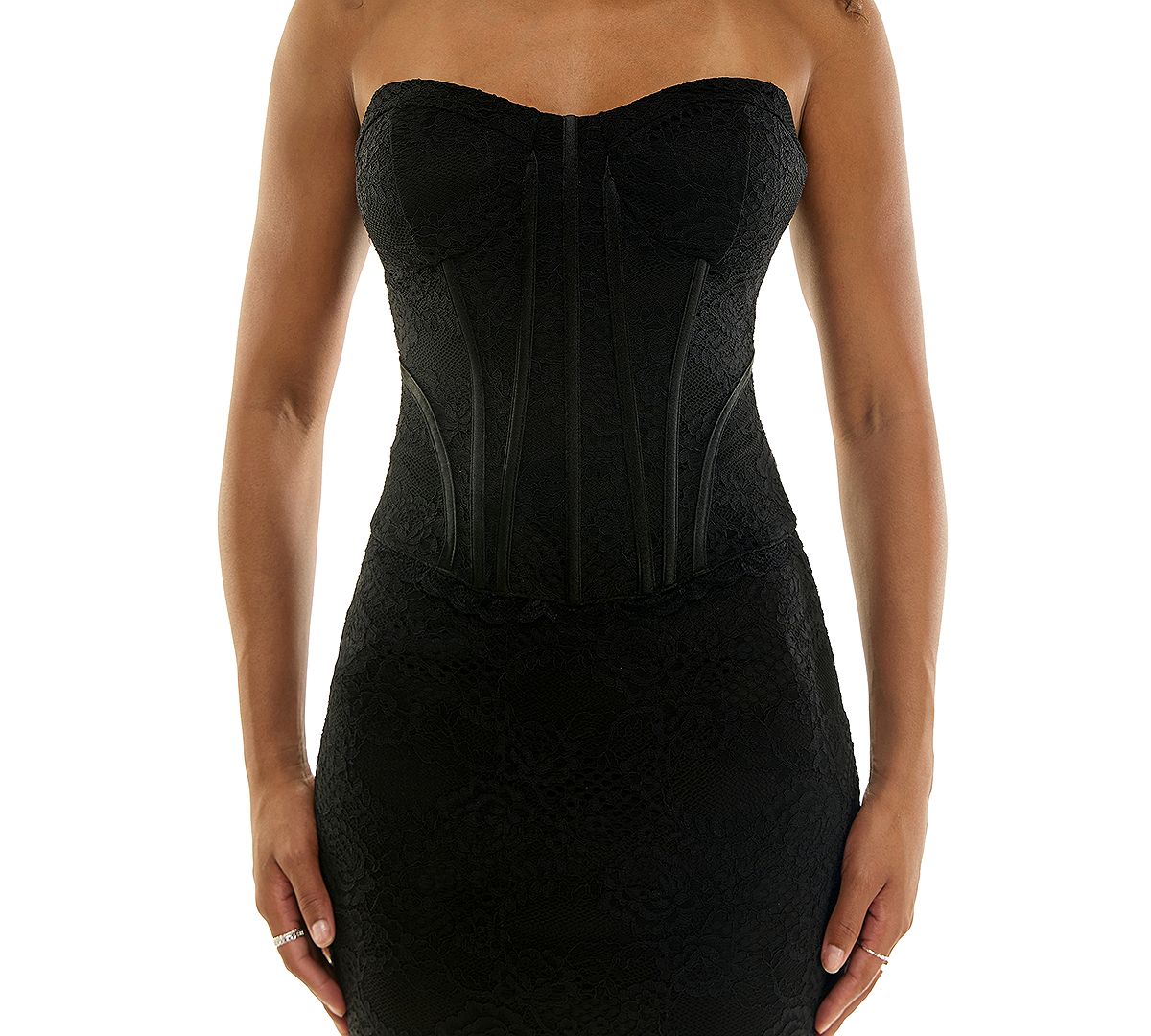 KATIA RAE Juniors' Strapless Sweetheart Lace Corset Midi Dress view 3 — MAYCSS fashion products