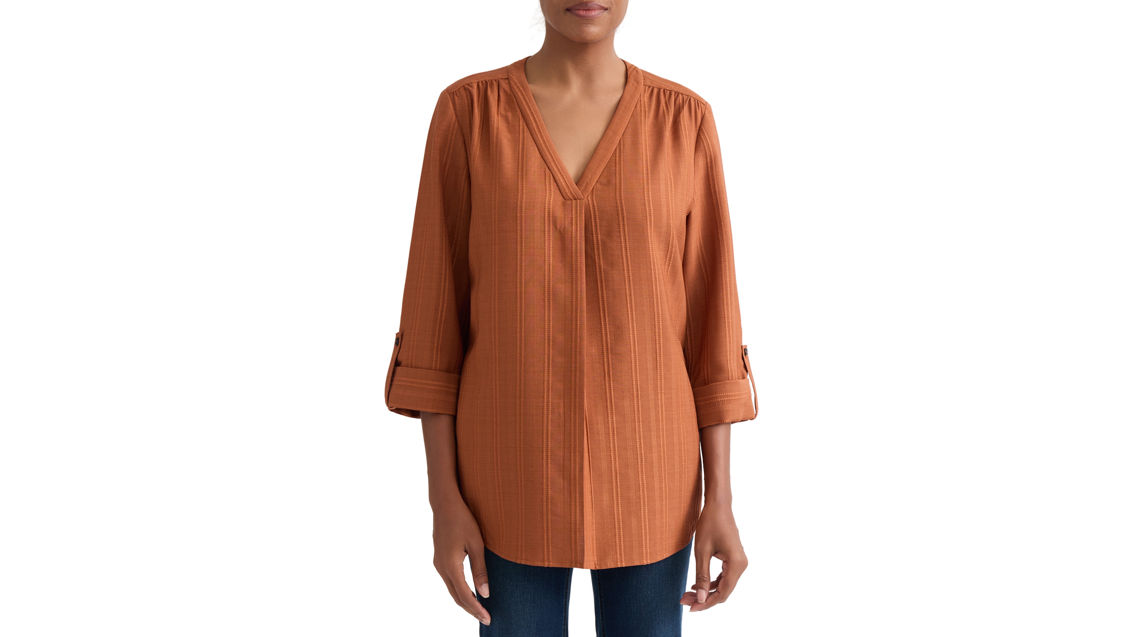 Jones New York Women's V-Neck Pleated-Front Jacquard Top