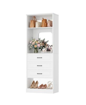 Wooden Closet Organizer with 3 Storage Drawers and Mirror