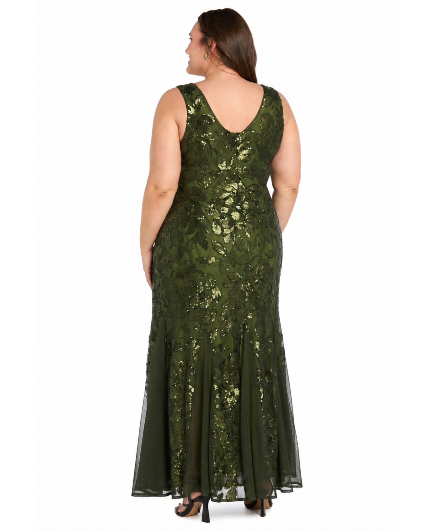 Plus Size V-Neck Sequined Gown