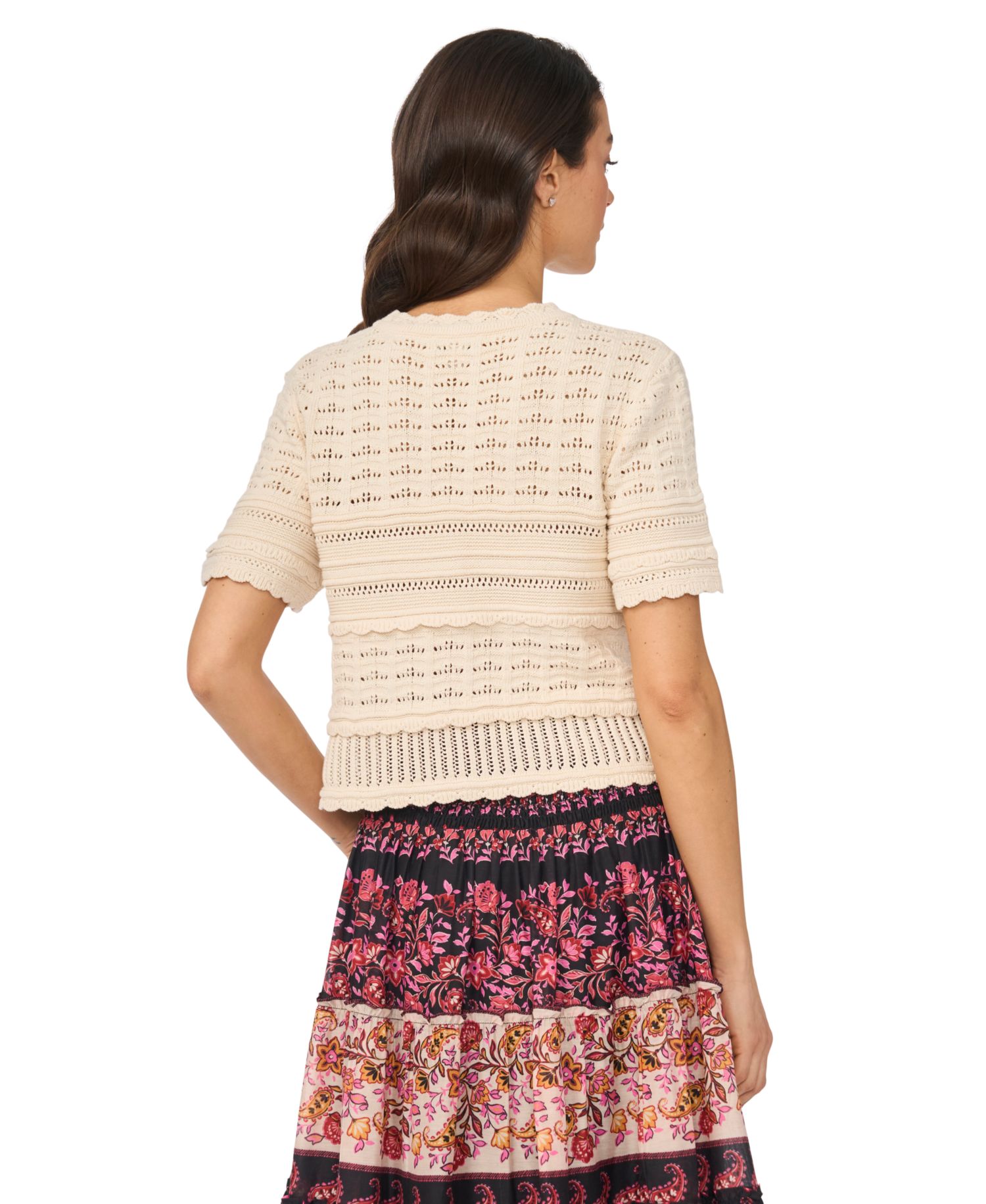 Women's Multi-Stitch Pointelle Short-Sleeve Sweater