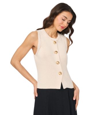 Women's Crewneck Shell-Button Tank Top
