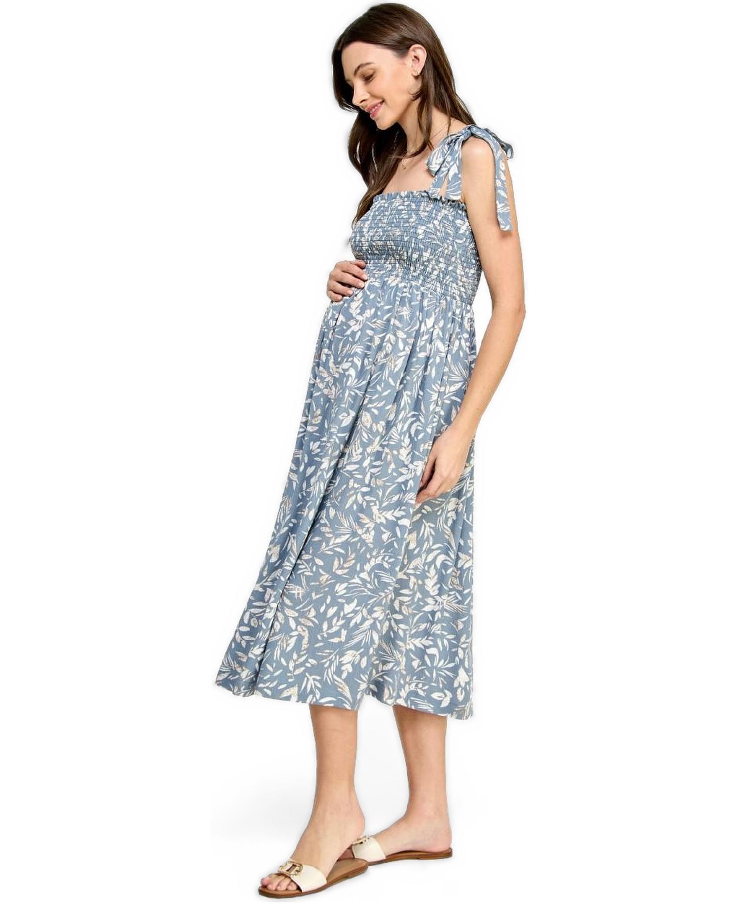 Women's Floral Smocked Sleeveless Tie-Shoulder Midi Dress
