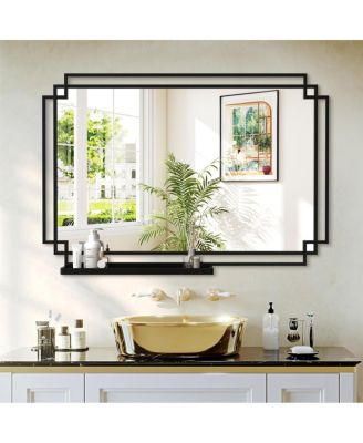 Bathroom Vanity Mirror with Shelf, Framed Wall Mirror for Bathroom, Bedroom and Entryway