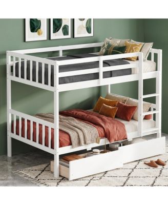 Rubber Wood Bunk Bed with 2 Drawers, Convertible into 2
