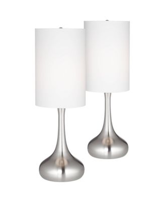 Modern Table Lamps 24.5" High Set of 2 Brushed Steel Droplet White Cylinder Shade for Living Room Family Bedroom Bedside Office