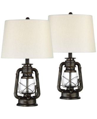 Murphy 23" High Miner Lantern Industrial Accent Table Lamps Set of 2 Weathered Finish Metal