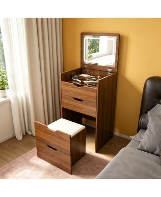3-in-1 Vanity Desk with Lighted Mirror and Stool