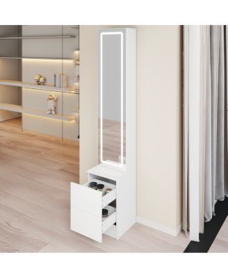 LED Dressing Mirror Jewelry Cabinet with Adjustable Brightness and Storage
