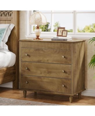 31.5-Inch Extra Large Nightstand, 3-Drawer Bedside Table with Artistic Legs for Bedroom, Sturdy and Easy Assembly Side Table, Brown (1)