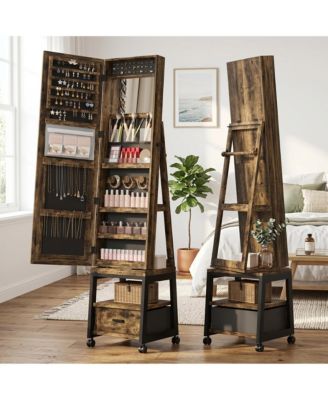 Standing Jewelry Armoire with Full-Length Mirror, 360degree(s) Swivel Base and Lockable Storage - Elegant Multi-Functional Organizer