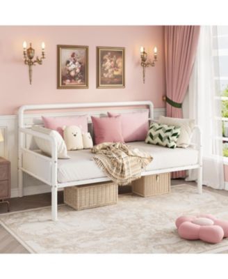 Metal Daybed Frame Full Size, Heavy Duty Day Bed with Classic Headboard and Steel Slat Support, Sofa Bed Platform for Living Room Guest Room