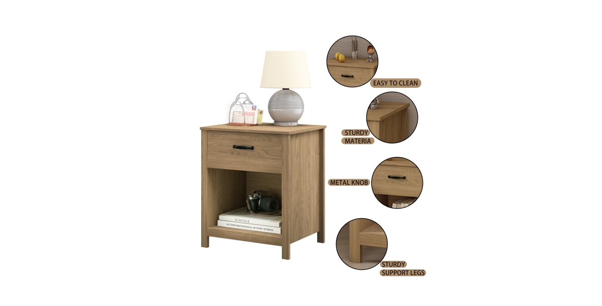 Lucky One Wood Nightstand with Drawer and Shelf