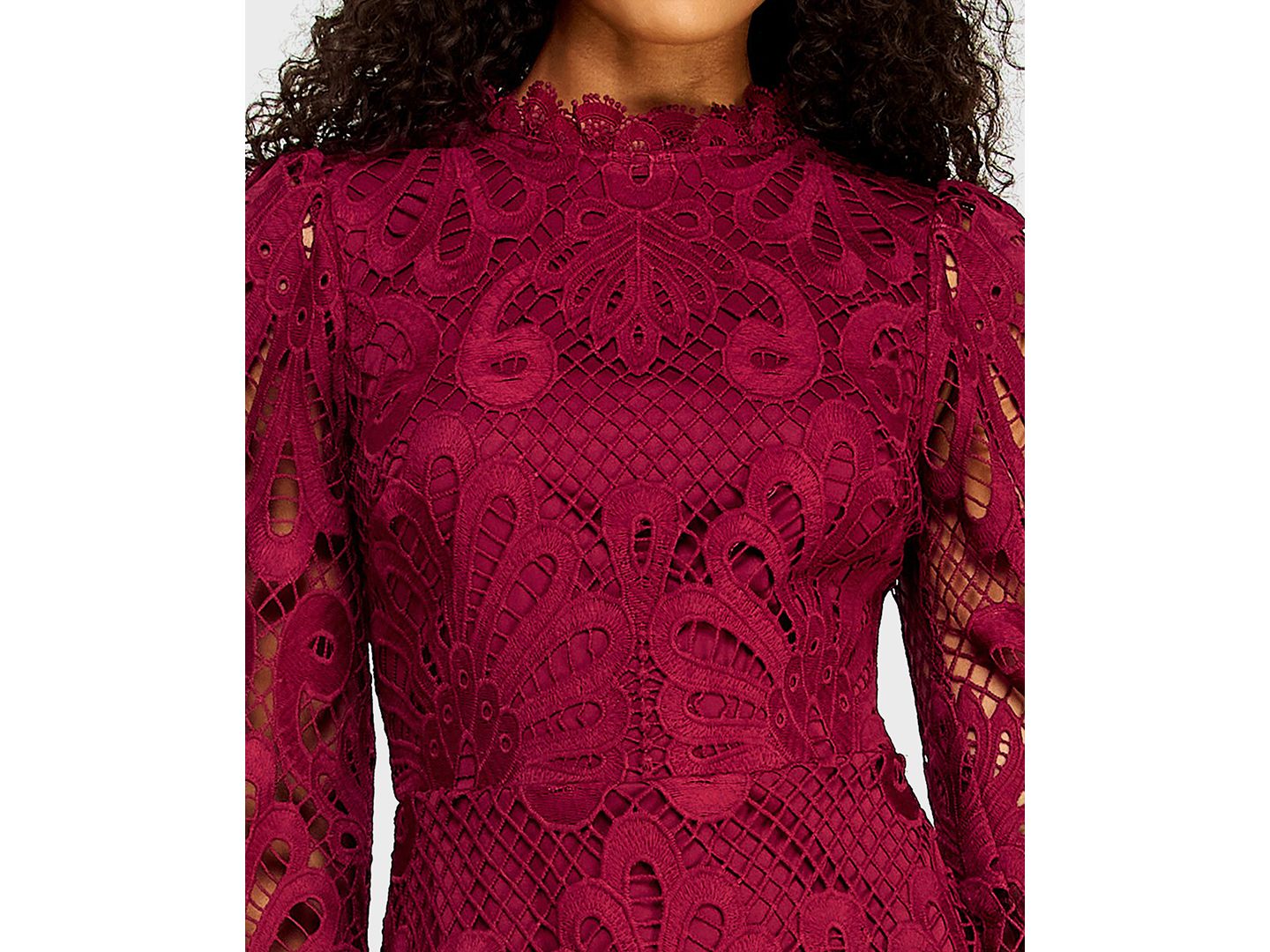 Женское платье Alex & Sophia Juniors' Embroidered Lace Dress with Long-Sleeve and Scallop-Hem, цвет: Винный — фото 3