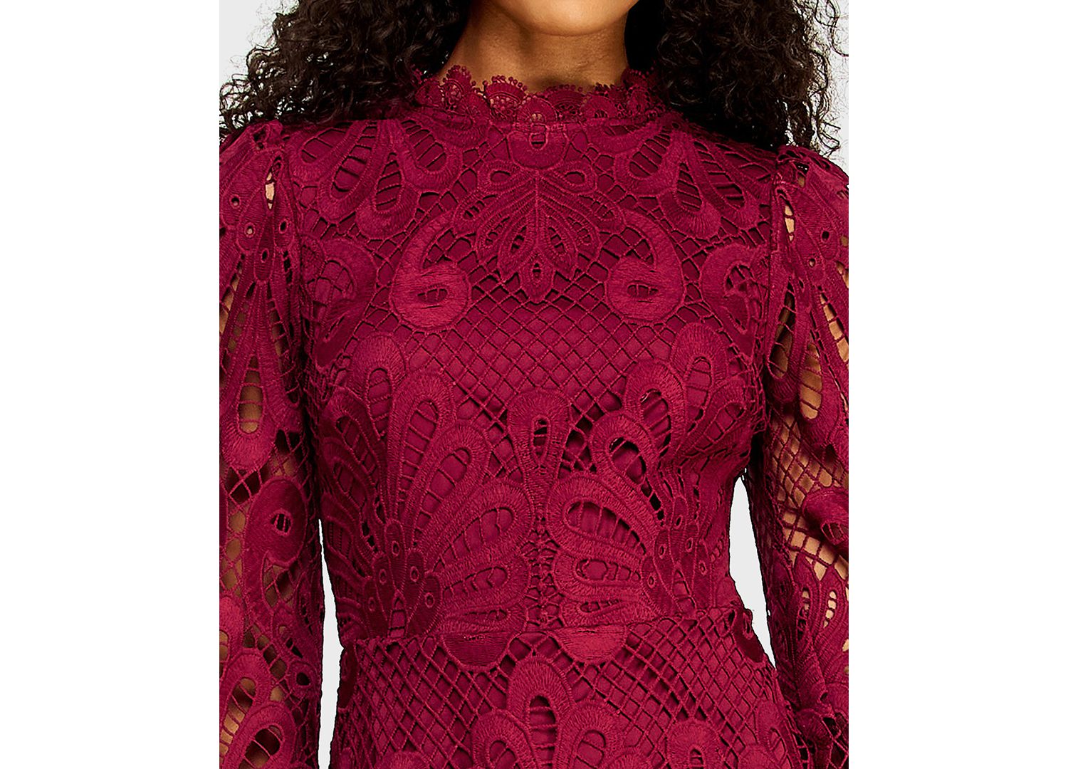 Juniors' Embroidered Lace Dress with Long-Sleeve and Scallop-Hem