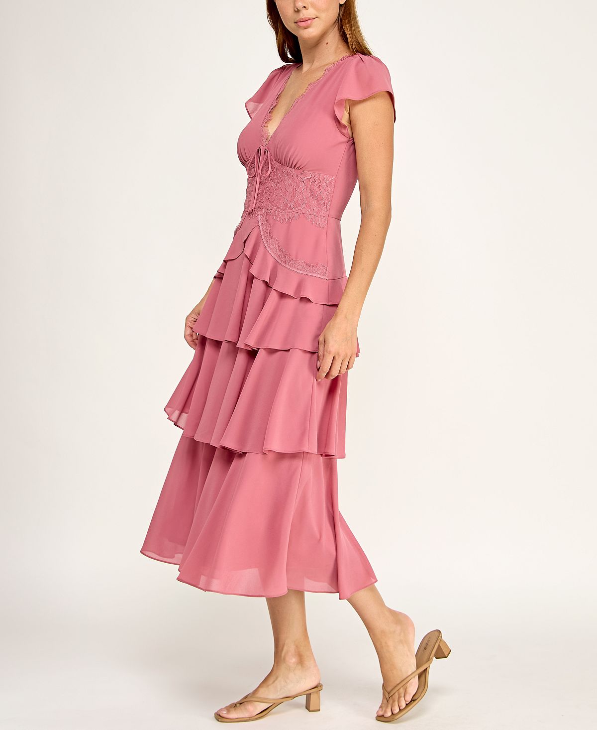 ROW A Juniors' Lace Trim Tiered Midi Dress view 7 — MAYCSS fashion products