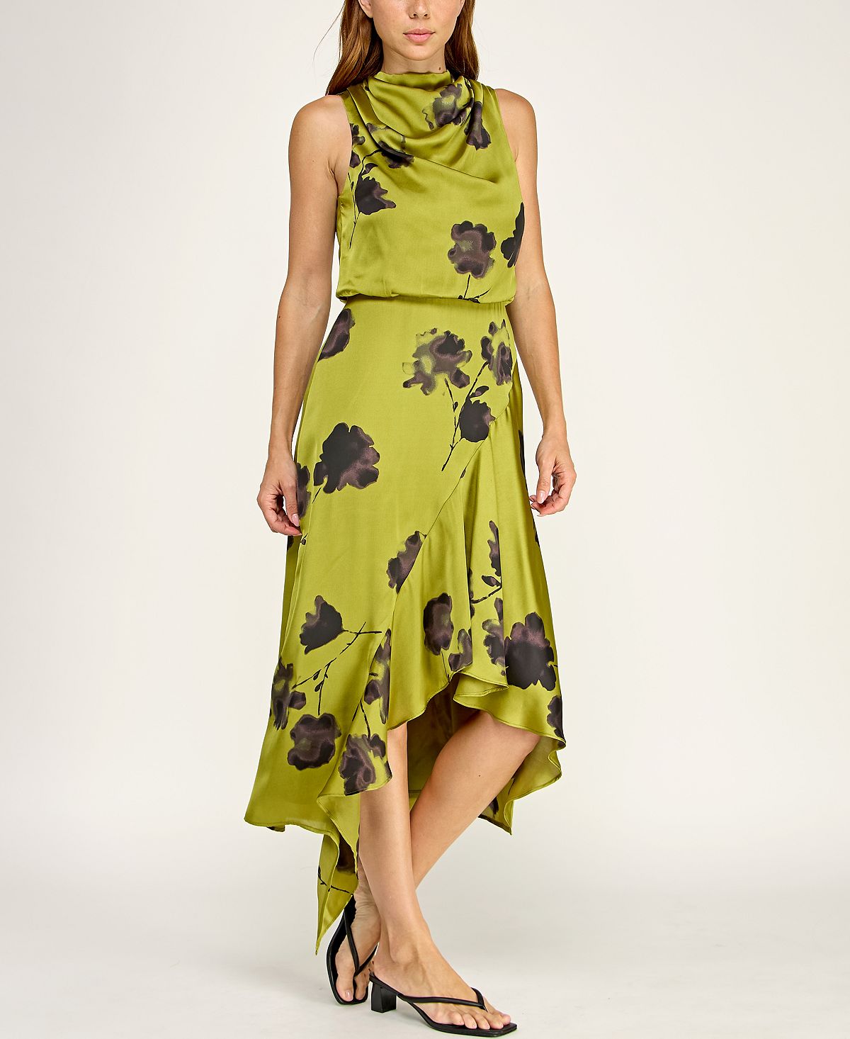 ROW A Juniors' Cowl Neck Asymmetric Midi Dress view 8 — MAYCSS fashion products
