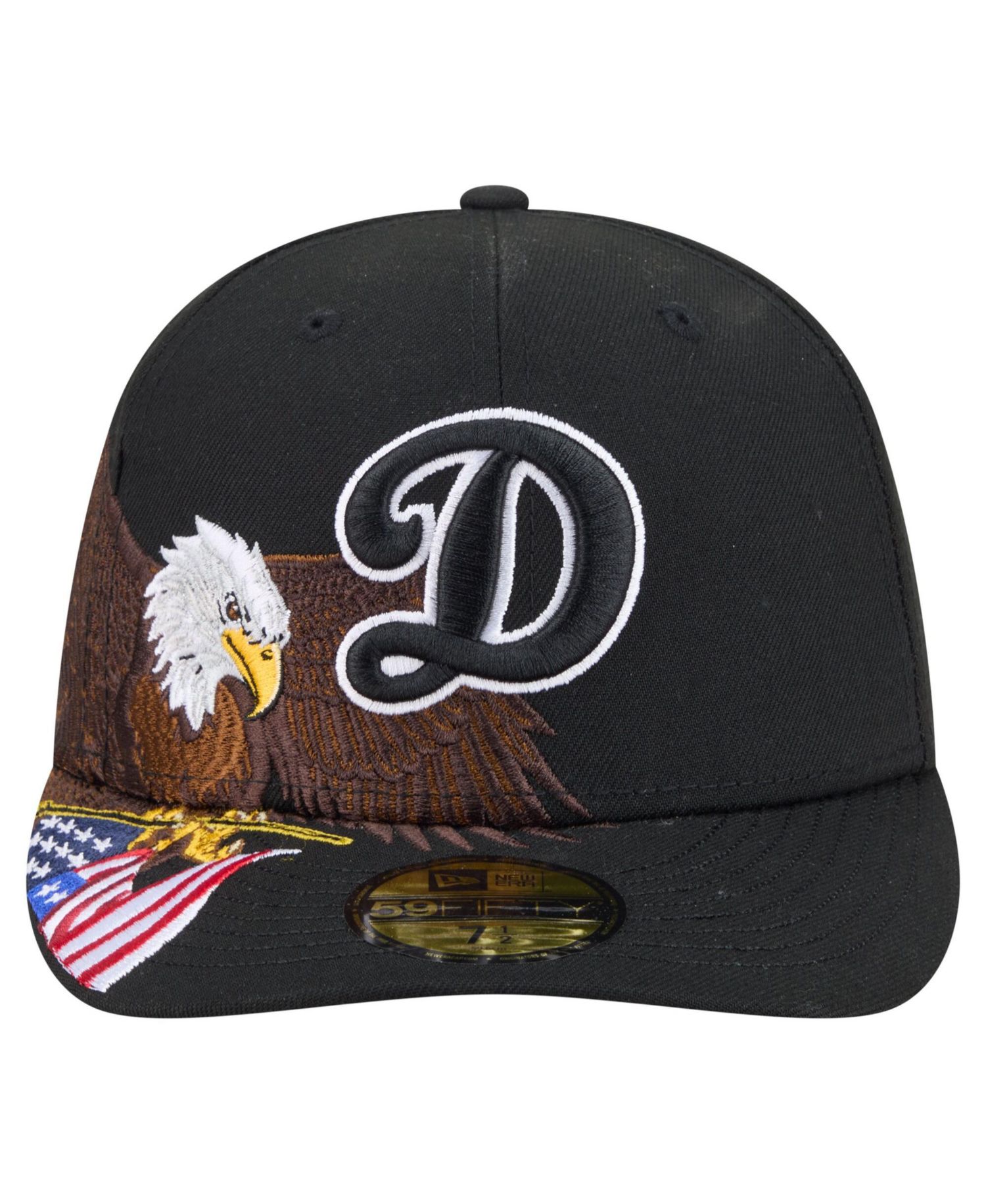 Men's Black Los Angeles Dodgers Americana Bald Eagle Pre-Curved 59FIFTY Fitted Hat