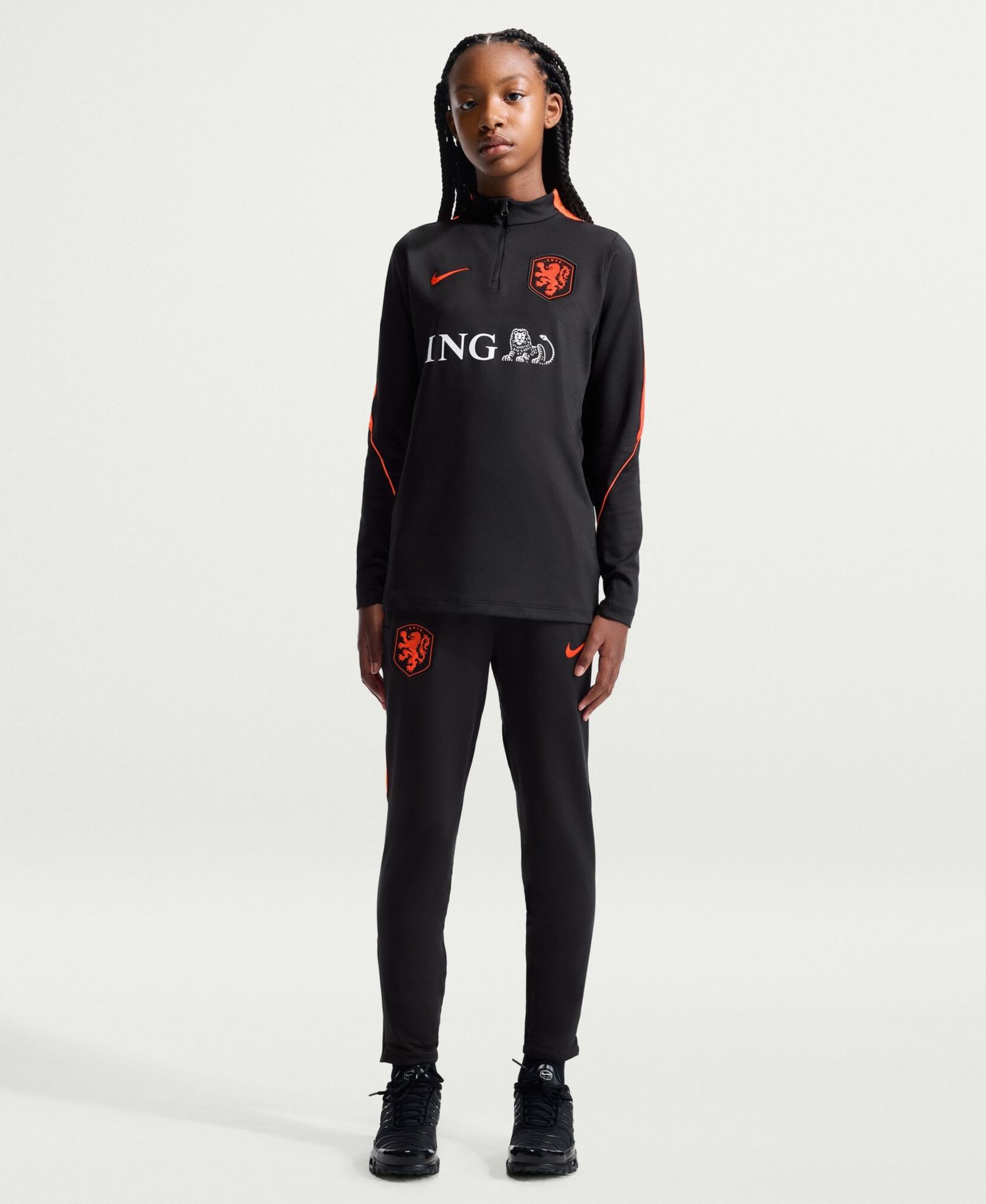 Big Boys and Girls Black Netherlands National Team 2026 Strike Dri-FIT Long Sleeve Quarter-Zip Drill Jerseys