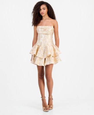 Juniors' Metallic Jacquard Short Fit & Flare Dress