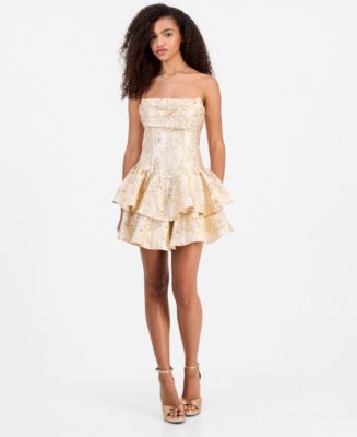 Alex & Sophia Juniors' Metallic Jacquard Short Fit & Flare Dress