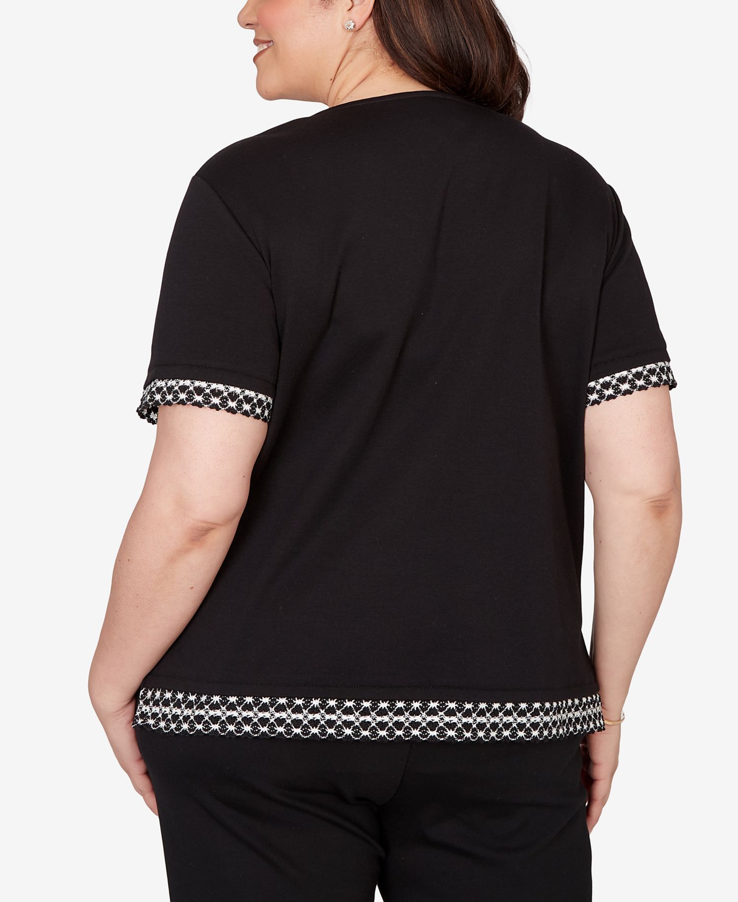 Plus Size Crowd Pleaser Flower Sequin Lace Border Top