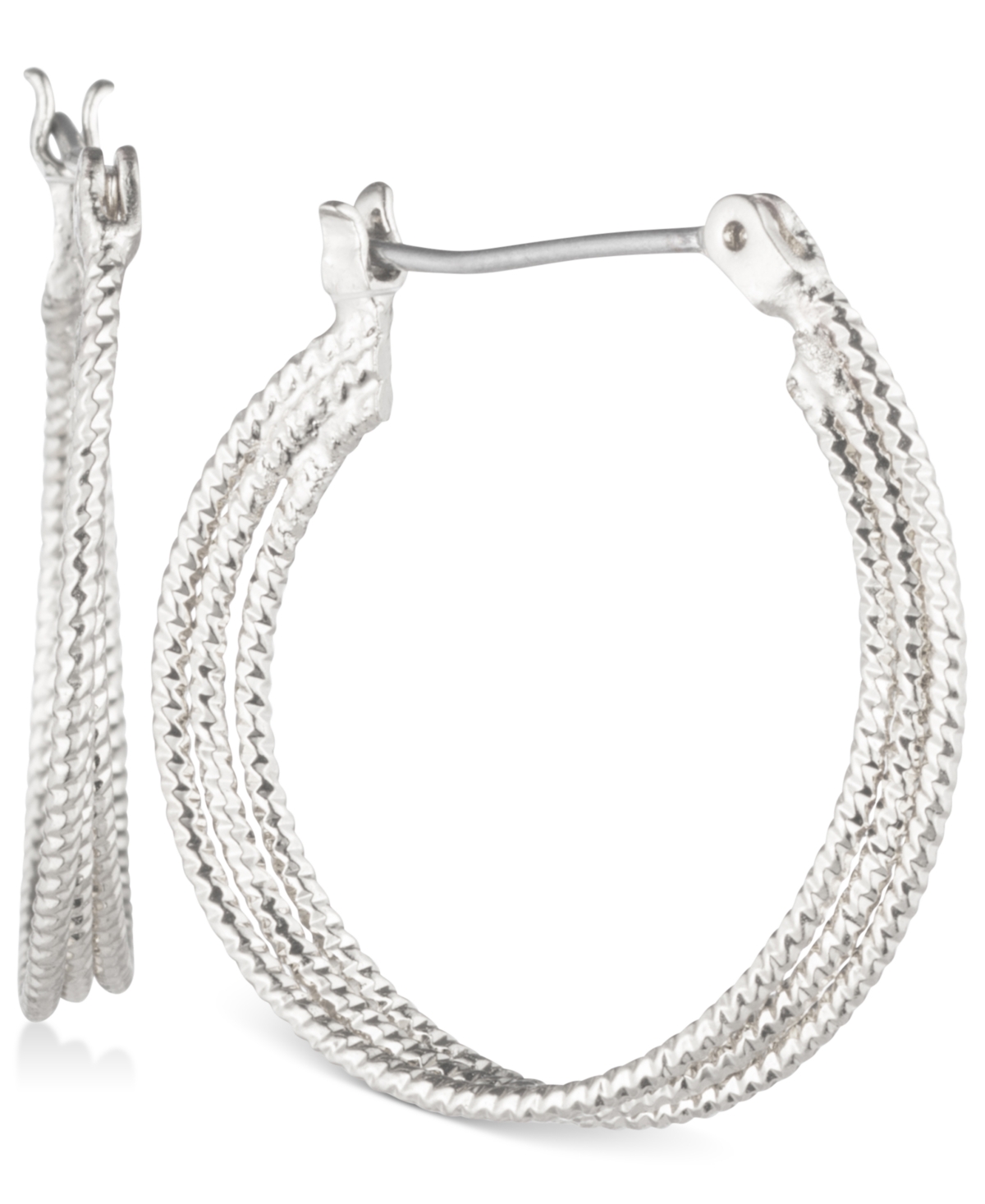 Multi-Row 1" Textured Hoop Earrings - Silver