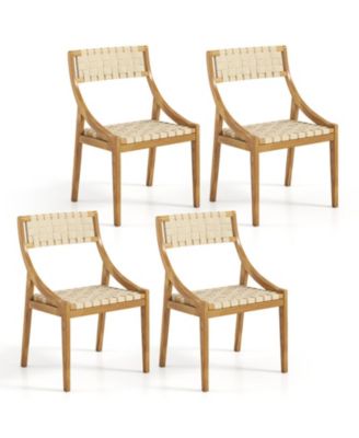 4-Piece Teak Outdoor Dining Chair Set with Webbing Seat and Backrest