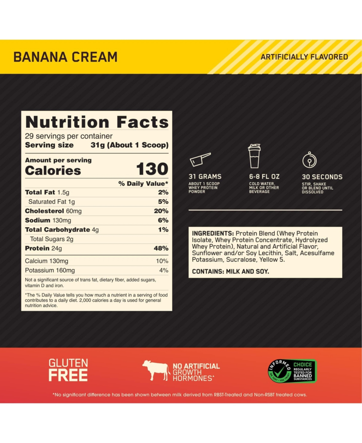 Optimum Nutrition Gold Standard 100% Whey Protein Powder, Banana Cream, 2 Pound (Packaging May Vary)