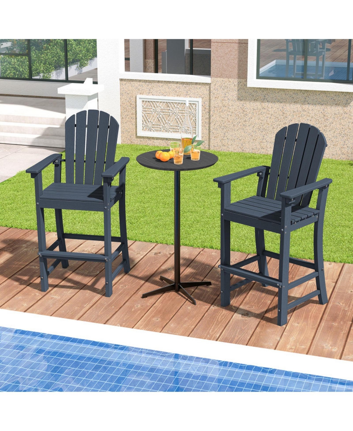 Gouun Set of 2 Counter-Height Outdoor Chairs with Armrests and Footrest