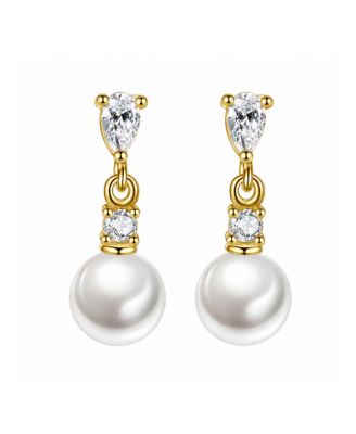 Pear Cut Cubic Zirconia Faux Pearl Drop Earrings