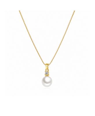 Gold-Plated Cubic Zirconia Faux Pearl Pendant Necklace