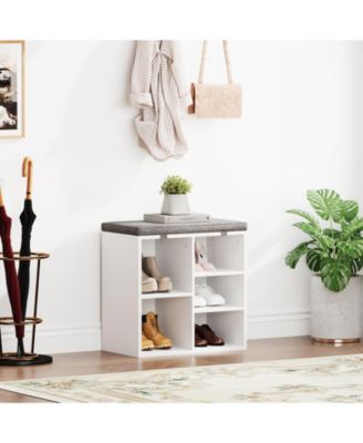 Shoe Storage Bench, Upholstered 10 Cubbies Shoe Organizer with Cushion and Adjustable Shelves for Entryway