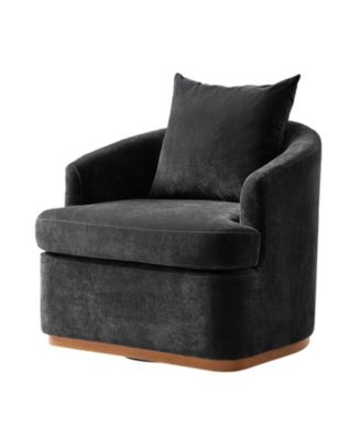 Estefania Modern Chenille Swivel Barrel Chair with Unique Arms and Solid Wood Legs
