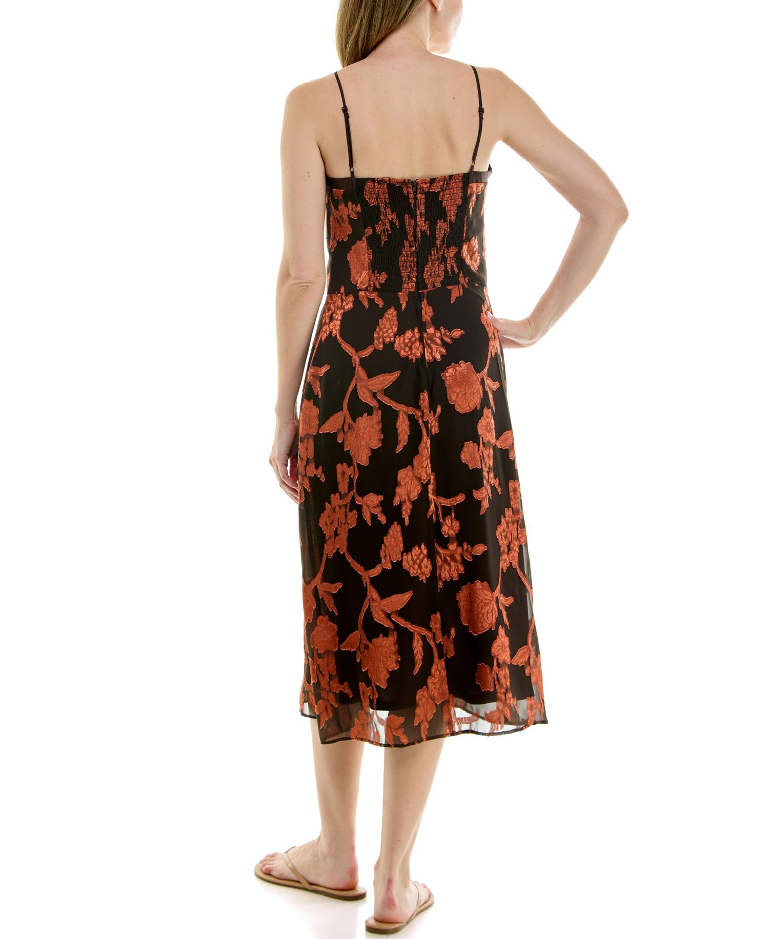 Juniors' Burnout Floral Square Neck Midi Dress