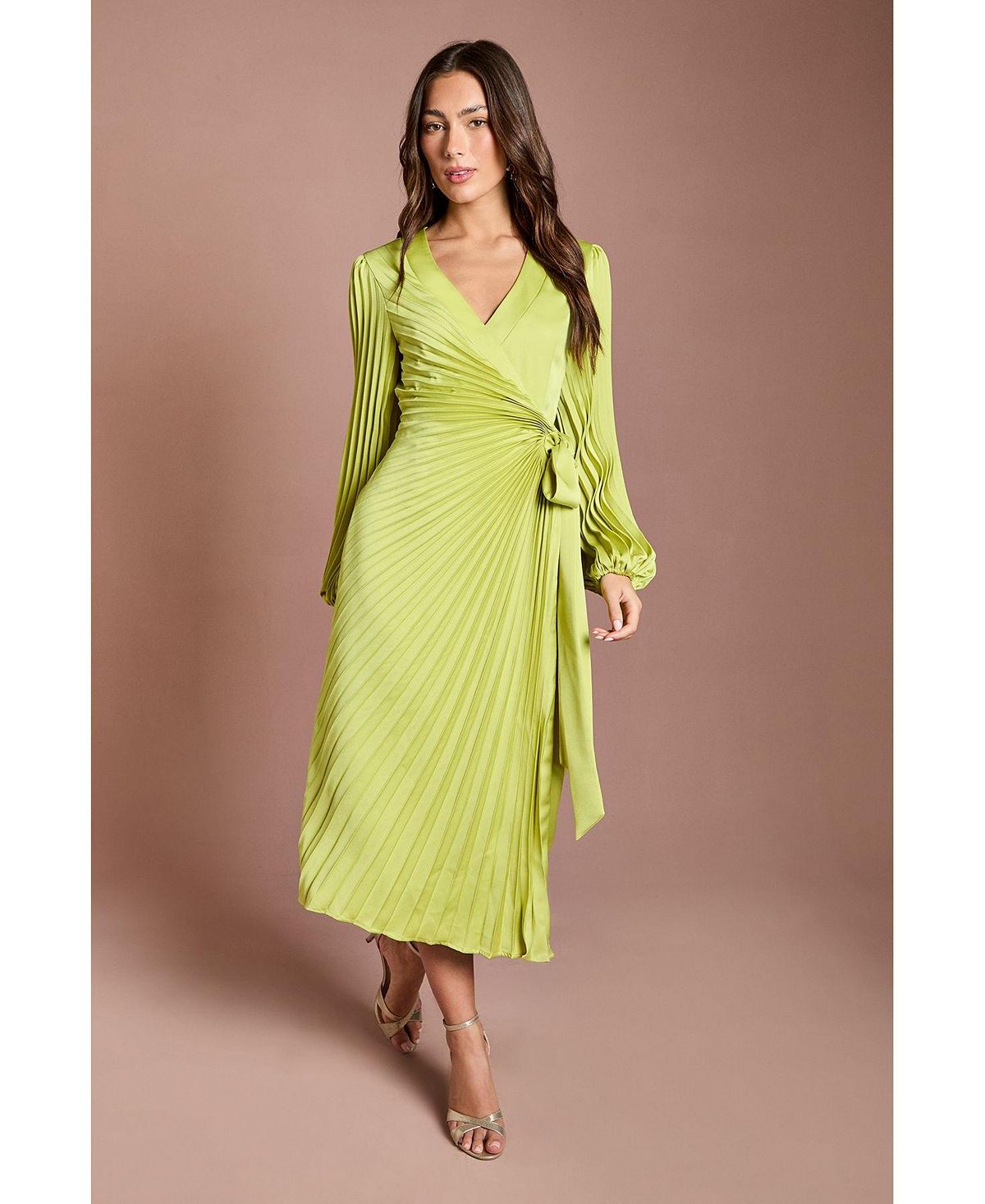 Coast Women's Satin Long Sleeve V-Neck Wrap Dress view 5 — MAYCSS fashion products