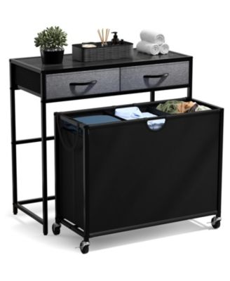 Dresser with 3 Section Laundry Hamper and 2 Drawers for Laundry Room Organization
