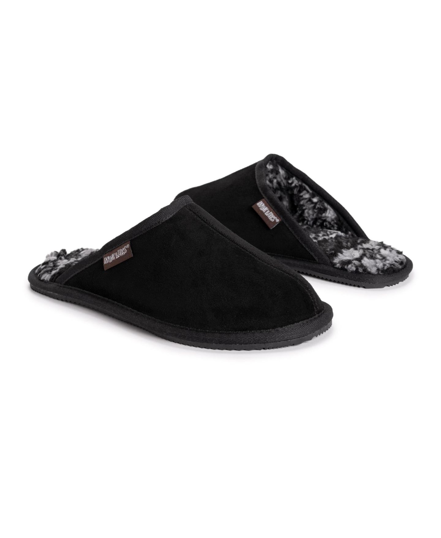 Мужские тапочки MUK LUKS Dave Printed Berber Suede Scuff Slippers, цвет: Чёрный — фото 8