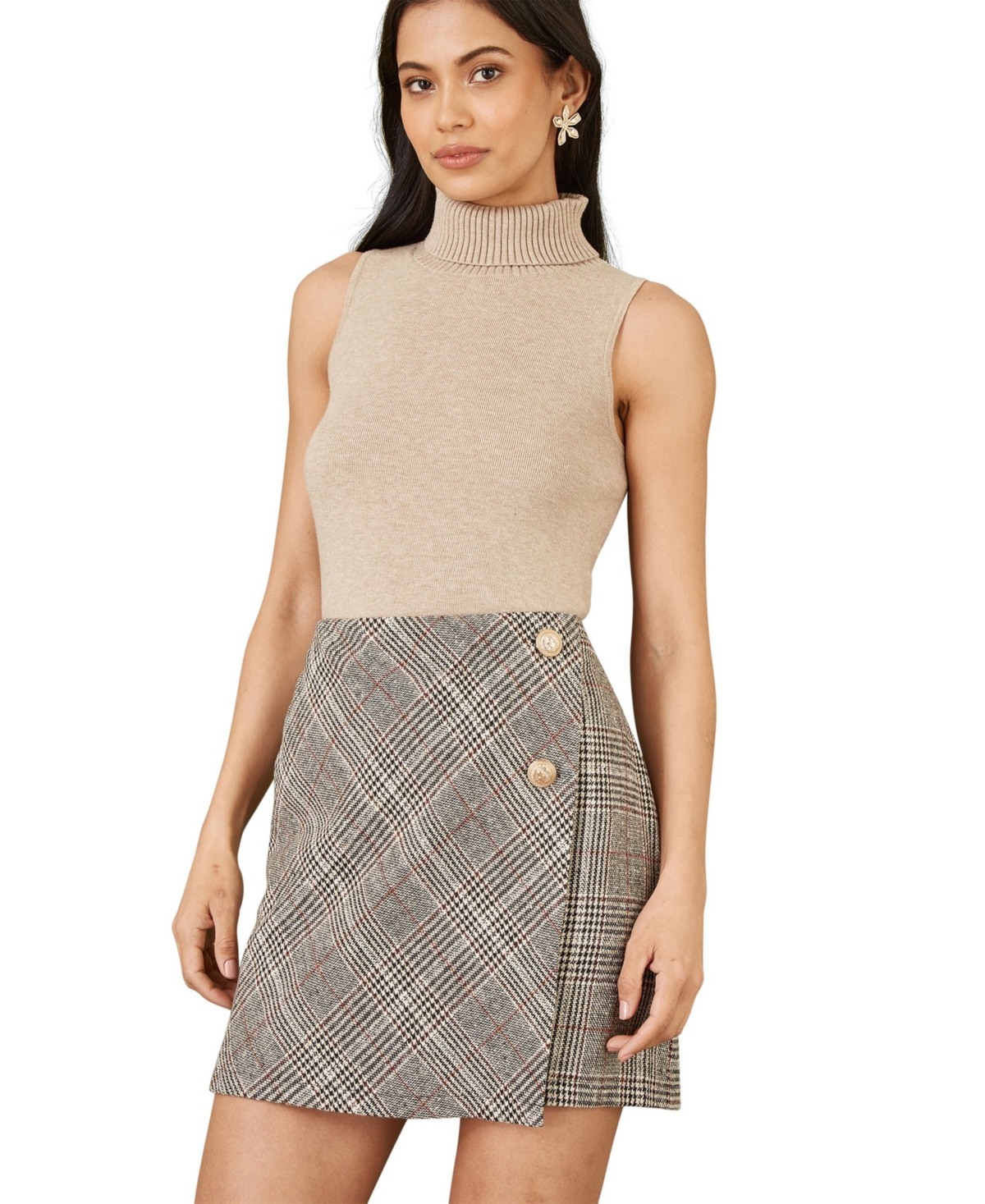 Yumi Women's Knitted Roll Neck Sleeveless Jumper