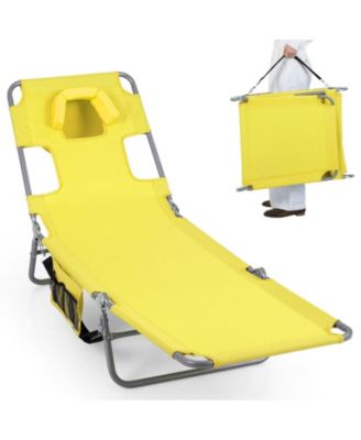 Folding Beach Lounge Chair with 5-Level Adjustable Backrest and Face Hole