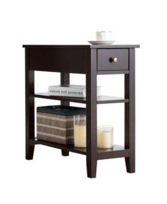 3-Tier End Table with Drawer and Double Open Shelves