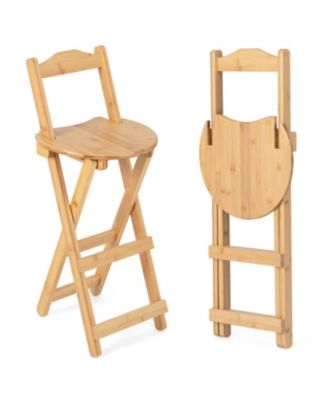 Set of 2 Folding Bamboo Bar Stools with Backrest, 24 in