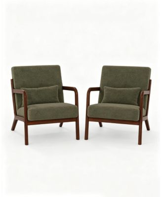 2-Piece Snow Texture Fabric Reading Chairs, Mid-Century Style, Sturdy Wooden Frame, Equipped with Lumbar Pillows.