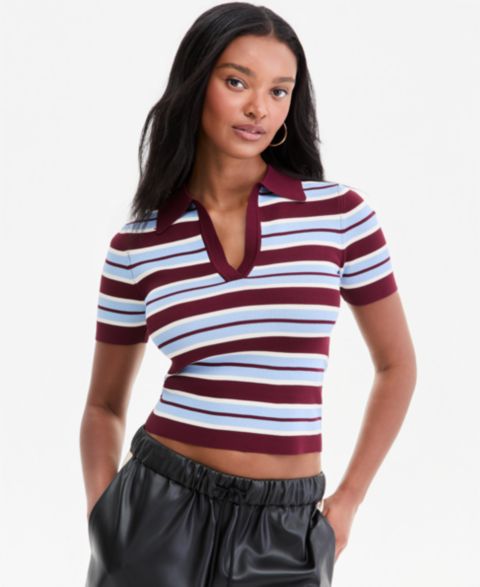 Женский топ Bar III Cropped Ribbed Top, цвет: Бордовый комбинированный
